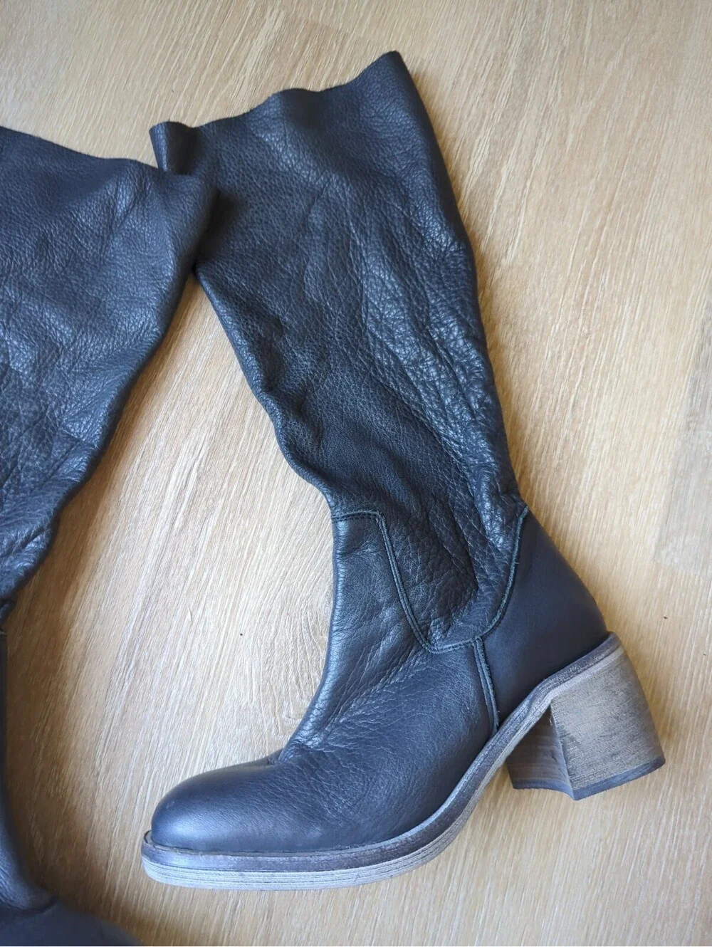 Free People Essential Tall Slouch Boots Black Leather Sz 38 New
